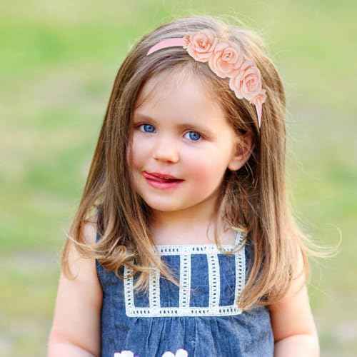 5 Pieces Beige Pink Plastic Flower Headbands Floral Hair Bands Hoops Accessories for Baby Girls Toddlers Kids Teens
