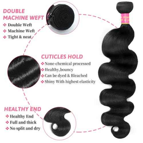 Body Wave Bundles Human Hair Extensions 18 Inch 100% Unprocessed Brazilian Human Hair Bundle Natural Black Hair Extensions