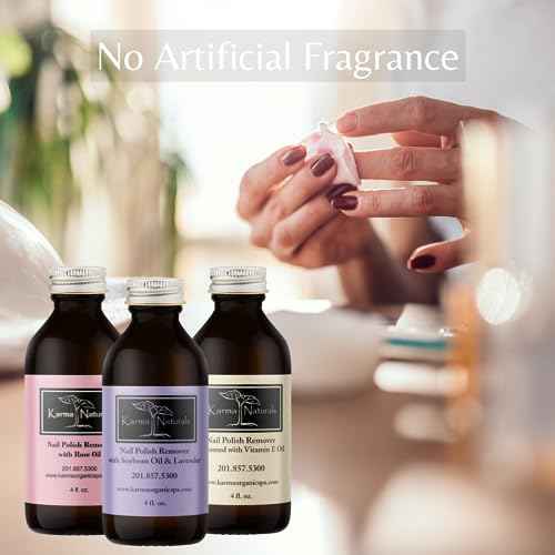 Karma Organic Nail Polish Remover Bundle - Includes Natural Lavender, Rose Oil, and Unscented Nail Polish Remover (4FL-Oz) (Multipack)