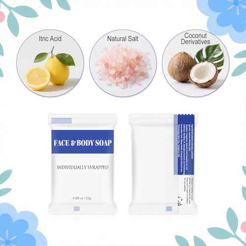 Travel Size Bars Soap in Bulk, Individually Wrapped Mini Small Body Hand and Face Soaps Toiletries Amenities for Hotel, Shelter/Homeless/Nursing Home/Charity/Motel/Guest Bathroom 0.88 oz (60 Pack)