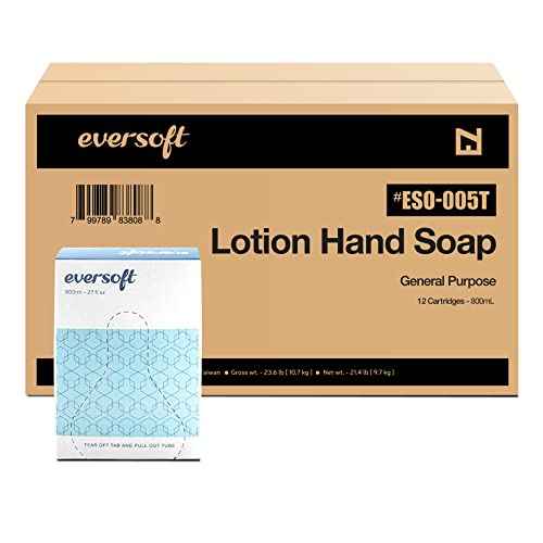 EZbrnd Eversoft General Purpose Lotion Hand Soap Refill, Bag-in-Box, 800ml (27 oz) x 12 pk, ESO-005T (9106-12)