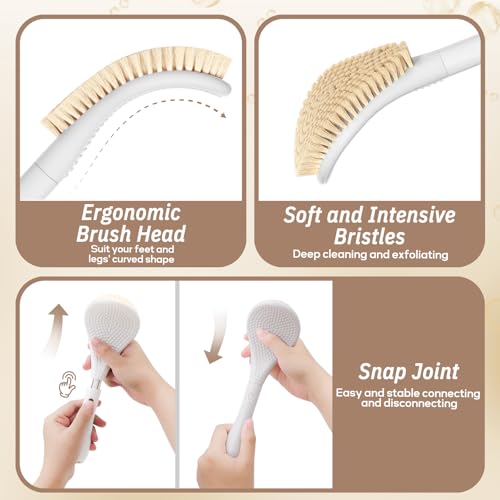 New Foot Brush with Adjustable Long Handle, 3-in-1 Foot Scrubber for Wet or Dry Brushing, 10.2¡¯¡¯- 27.5¡¯¡¯ Foot Scrub Brush for Senior, Pregnant, Disabled, or Injured, Gift-Box Packed(White)