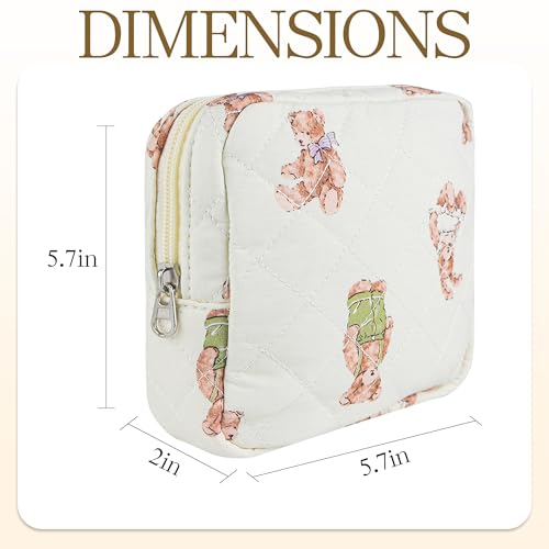 Small Floral Quilted Makeup Bag, Coquette Aesthetic Travel Toiletry Organizer for Women, Lightweight Cotton Cosmetic Pouch