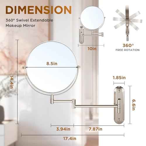 Wall Mounted Makeup Mirror - 1X/30X Magnifying Makeup Mirror with Extended Arm 360¡ÆSwivel Vanity Mirror, 8.5in Double Sided Mirror for Bathroom, No Lights