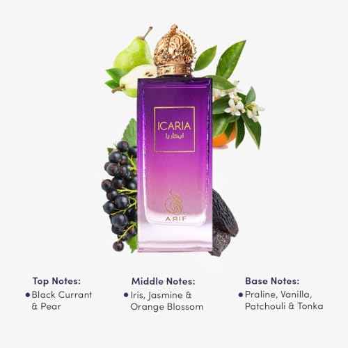 ARIF Icaria Perfumes ? Fruity Floral Eau de Parfum for Women ? Long-Lasting, Fresh Pear, Iris, Jasmine, Orange Blossom & Patchouli ? Elegant & Luxurious Perfume ? 3.4 oz