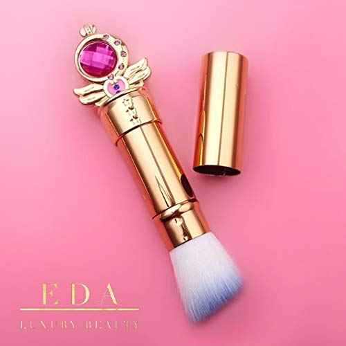 Angled Retractable Makeup Brush With Cover - Liquid, Cream, Powder, Foundation, Blush, Bronzer - Premium Bristles Contouring & Blending Skin, Portable Vegan Face Kabuki Brush, Royal Diamond
