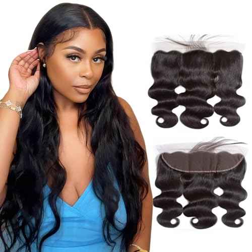 13x4 HD Lace Frontal Body Wave Human Hair 100% Unprocessed Brazilian Virgin Hair 150% Density Bleached Knots Free Part Natural Color Can Be Dyed & Curled 22 Inch