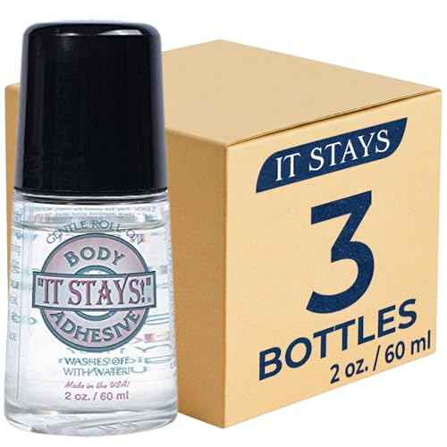 ABSOLUTE SUPPORT It Stays! Roll-On Body Fixative Glue 2 oz Adhesive - Made in USA - 3 Bottle Value Pack