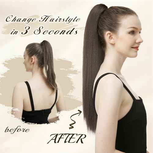 FESHFEN Claw Ponytail Extensions - Long Straight Ponytails for Women Hairpieces Synthetic Hair Pony Tails Extension Clip in Hairpiece, 25 inch Honey Blonde Mixed Light Brown