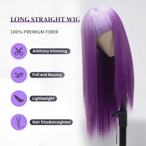 Sabosi Long Blue Black Hair Synthetic Wigs with Bangs Long Straight Hair Wig Cosplay Wig Split Color Synthetic Wigs Heat Resistant Fiber Costume Halloween Party Wigs for Women