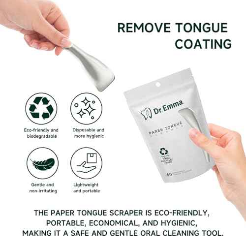 Dr. Emma Tongue Scraper, 120 Count, Disposable Tongue Cleaner for Adults, Paper Hygienic Scraper, Clean Tongue, Promote Fresh Breath (Pack of 2)