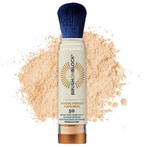 Brush On Block SPF 50 Mineral Powder Sunscreen, Translucent, Broad Spectrum, Water Resistant Face Protection, For All Skin Tones & Types, Reef Friendly, Mfg in USA