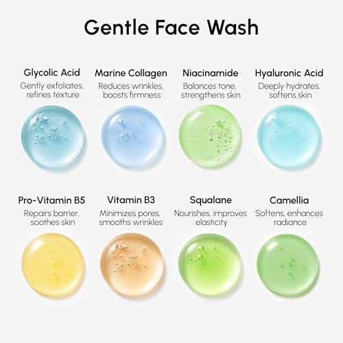 MAREE Face Exfoliator ? Microdermabrasion Facial Scrub & Exfoliating Face Wash for Women ? Collagen & Glycolic Acid ? Gentle Scrub and Exfoliant ? Men Exfoliating Scrubber ? Exfoliante Facial Cleanser