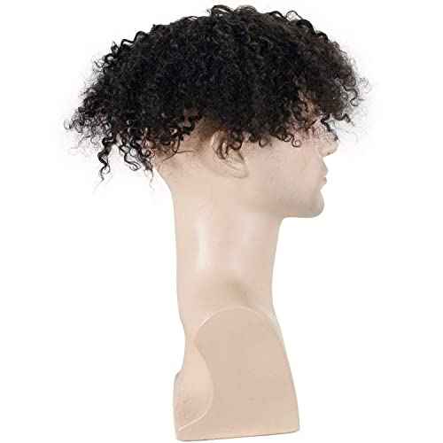 Dreambeauty Men's Toupee 100% Remy Human Hair Natural Black Color Curly Toupee for Men Thin Skin Mono Net with PU around Hair Replacement System Hairpieces for Men (10x8 Inch)