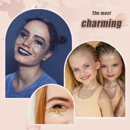 Face Body Glitter, Hair Glitter Sparkles Chunky Face Glitter Gel for Girls Makeup Singer Concerts Mermaid Festival Sequins Face Paint (White+Rose+Gold+Blue+Purple)