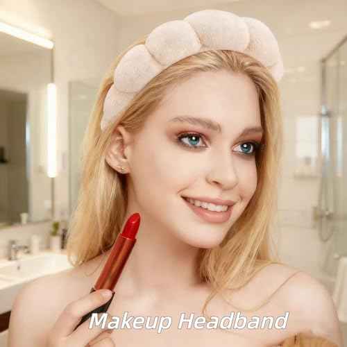 7 Pcs Spa Set, Facial Headband and Wristband Set, Skincare Accessories, College Style Girl Idea Gifts, Hair Accessories for Women and Girls (Khaki)