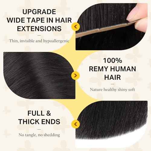 DOORES Tape in Hair Extensions Human Hair, Dark Brown 18 Inch 50g 10pcs, Wide Tape in Extensions Real Remy Invisible Seamless Tape-ins Silky Straight Skin Weft Folding Wear