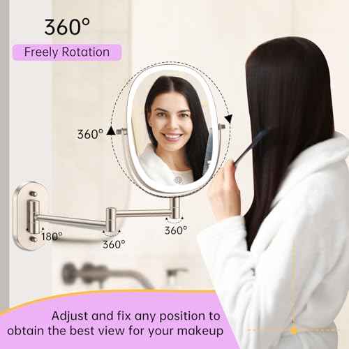 FUNTOUCH 30X/1X Wall Mounted Makeup Mirror,Rechargeable Double Sided Touch Switch Rectangle Oval Wall Mounted Magnifying Mirror with Light, 3 Color Setting,Extended Arm 360¡ÆFoldable, Nickel