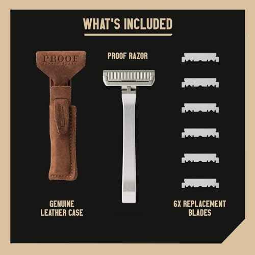 Proof Benchmark Single Blade Razor CNC Machined Aluminum Metal - Made in USA - Pivoting Head for a Smooth & Comfortable Shave - Easy Blade Replacement - Durable Design with Grooved Cap & Leather Case