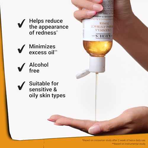 Kiehl's Calendula Herbal Extract Alcohol-Free Toner, Soothing Facial Toner for Normal to Oily Skin, Visibly Reduces Redness & Oil, Improves Skin Texture, Paraben-Free, Fragrance-Free, Non-acnegenic