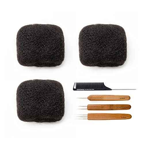 Tight Afro Kinky Bulk 100 £¥ Human Hair for Draedlock Extensions, Repair Locs, Twists and Braids 3 Bundles/Package (8 Inch, 1B - Natural Black)