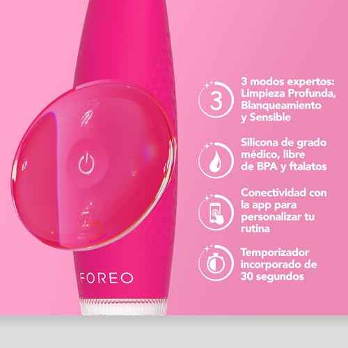 FOREO ISSA 4 Electric Toothbrush ? 4-in-1 Rechargeable with Extra Brush Head, Soft Bristles, Long-Lasting Use, Gentle Cleaning - Fuchsia
