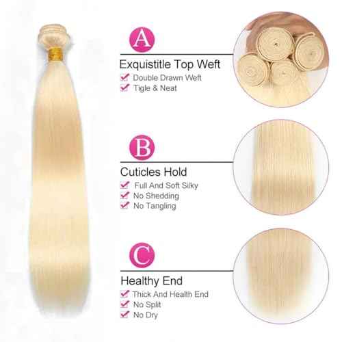 613 Blonde Bundles Human Hair 613 Straight Human Hair Bundles 12A Grade 100% Unprocessed Brazilian Virgin Hair Blonde Hair Weave Bundle 3.5oz/Bundle 30 Inch