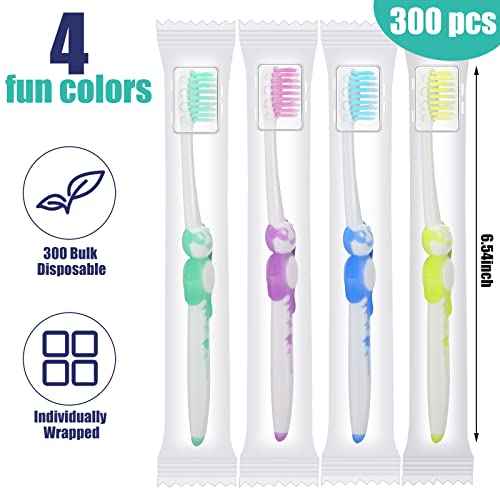Bokon 300 Pcs Toothbrush for Kids Individually Wrapped Children Soft Disposable Manual Toothbrush Bulk Panda Travel with Bristle Rubber Handle for School Daycare Oral Hygiene