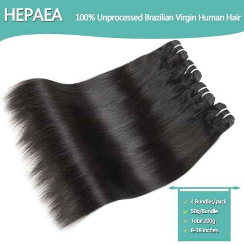 12A Straight Human Hair Bundles (12 12 14 14 Inches, 4 Bundles) 100% Unprocessed Brazilian Virgin Hair for Women Natural Black Hair Weave