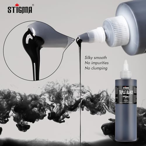 STIGMA Triple Black Tattoo Ink 8OZ, Tattoo Ink Black Professional 240ml for Black Lining and Black Shading, Tattoo Supply for Tattoo Artist TI953-8OZ-TR