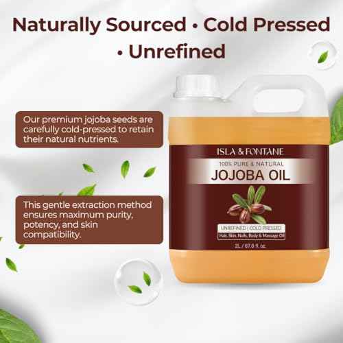 ISLA & FONTANE Jojoba Oil Set ? 67.6 Fl Oz (2L) | 100% Pure & Natural | Golden, Unrefined, Cold Pressed | 2 Dropper Bottles & Massager | Hexane-Free Carrier Oil for Skin, Hair, Face, Nails & Body
