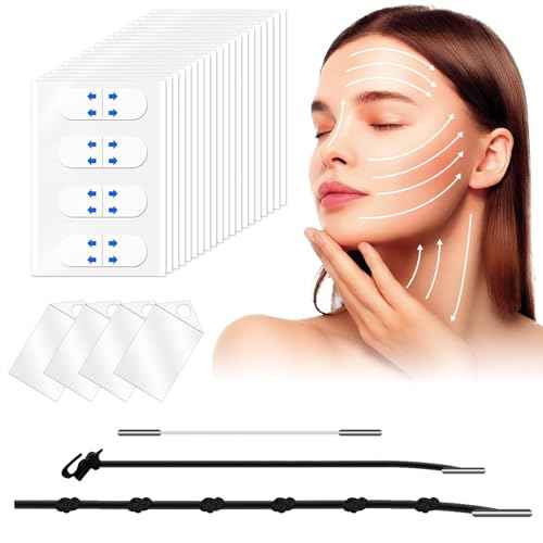 160PCS Face Lift Tape Invisible Face Tape Neck Lift Tape Lifting Instantly With String, Anti Wrinkle Facial Patches V-Shaped for Facial Wrinkles, for Dounle Chin Forehead Skin Firming & Lifting