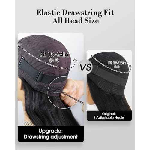 Glueless Drawstring Wigs Human Hair Pre plucked Pre Cut, 6x4 HD Lace Front Wear and Go Glueless Wig Straight with Drawstring Straight for Women 200% Density 18 inch