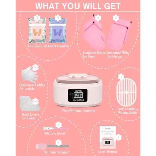 Paraffin Wax Machine for Hand and Feet -Paraffin Wax Warmer Moisturizing Kit Auto-time and Keep Warm Paraffin Hand Wax Machine for Arthritis (Pink)
