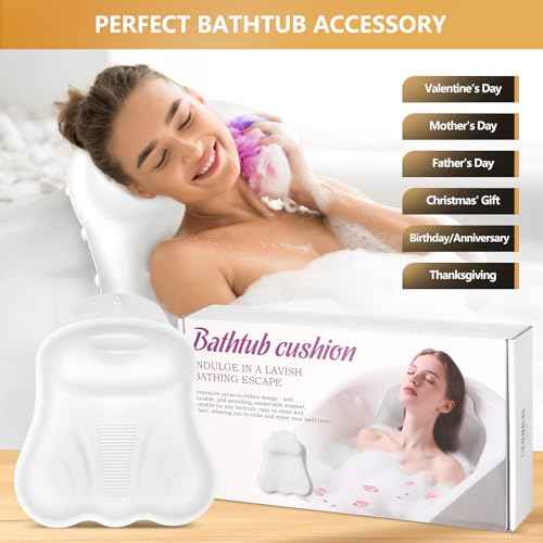 Inflatable Bath Pillows for Tub - Adjustable Firmness Silicone Bathtub Pillow for Neck-Relaxing & Epsom Salt Soaking, Bath Pillow for Head & Back Support Cushion, Spa Gifts for Women, Parent