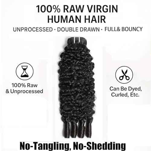 Burmese Curly Bundles Human Hair 22 Inches 100% Unprocessed Quick Weave 3c4a Water Wave with Spiral Curly End Real Human Hair Extensions Natural Black