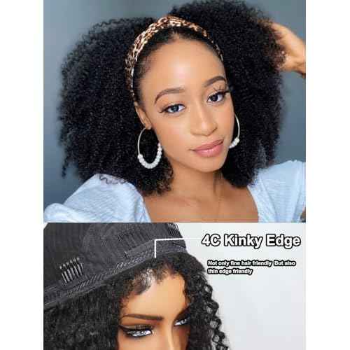 UNICE Flip Over 3/4 Half Wig Human Hair Kinky Curly with Drawstring Wear and Go Glueless Half Wigs Human Hair for Women Thin & Thick Hair Friendly 150% Density 16 inch