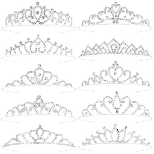Tiaras Crowns Headbands for Girls Women 10 Pcs Small Silver Princess Tiara Bulk Crown Tiaras Rapunzel Crowns for Wedding Birthday Crystal Tiara for Prom, Bride, Pageant, Halloween
