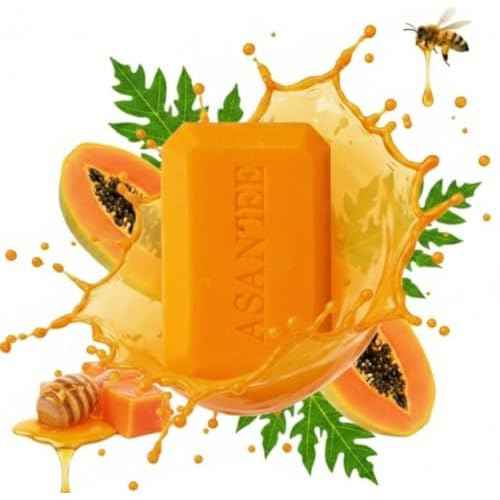 ASANTEE PAPAYA & HONEY Soap Bars with Vitamin C,E and Q10 Skin Cleansing 4.40 Oz (Pack of 4)