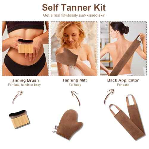 Self Tanning Mitt Self Tanner Mitt Applicator Kit 3 Pack Tanning Mitts Self Tanner Brush Back Tanning Applicator Tanning Glove for Self Tan Mitt Kabuki Body Brush Self Tanner Back Applicator