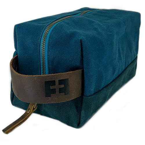 FAT FELT the DOPP KIT | durable waxed cotton canvas toiletry bag with leather handle (AlpineLake)