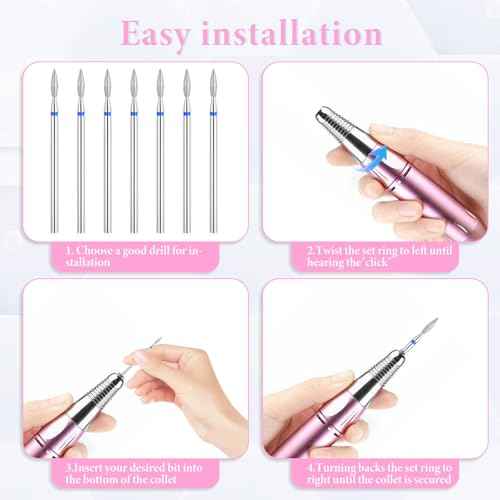 Ouligay 10pcs Cuticle Nail Drill Bit Set, Cuticle Drill Bits for Nails, Professional Cuticle Bit for Nail Drill, Flame Bit for Nail Drill for Manicure Pedicure Clean Tool with Case