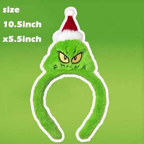 Atvscay Christmas Green Santa Headband,Furry Santa Hat headband,Green Monster Costume Accessories,Xmas Headband