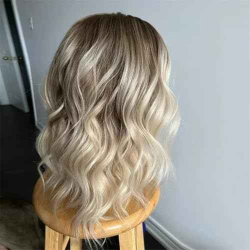 Short Bob Ash Blonde Lace Frontal Wig Human Hair Brown Highlight 13x4 Water Wave HD Transparent Lace Front Human Hair Wigs For Women 180% Density Brazilian Hair Blonde Highlight Wigs 8Inch