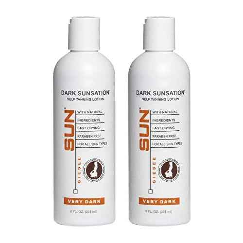 Sun Laboratories By Giesee Dark Sunsation Self Tanning Lotion 8 oz 2 Pack with Tanning Mitt - Organic Self Tanner, Sunless Tanner, Sun Labs Very Dark Tanning Lotion, Self Tanner with Mitt