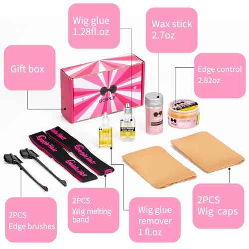 Wig Glue for Lace Front Wigs Lace Glue for Wig, Strong Hold Lace Glue for Lace Front Wig Lace Adhesive Hair Replacement with Remover, Wig Band, Hair Wax Stick, Edge Control Wig Installation Kit(10pcs)