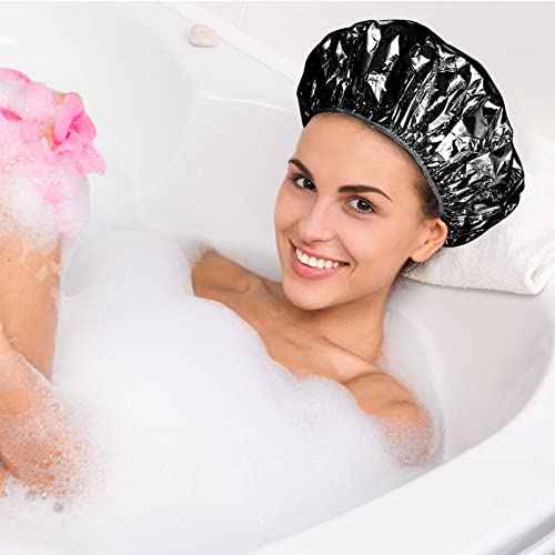 12 Pieces Deep Conditioning Caps Aluminum Foil Reusable Hair Processing Hair Coloring Shower Caps for Home Salon Use(12 Inch,Black)