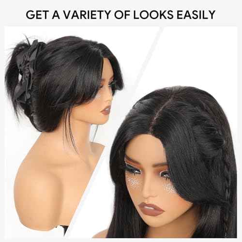 Ruiyu Layered Curtain Bangs Wig Human Hair Face Framing 6x4 HD Lace Clourse Front Wigs Straight Pre Cut Straight Wear and Go Glueless for Black Women 100% Brazilian Human Hair Wig with Bangs 16 Inch