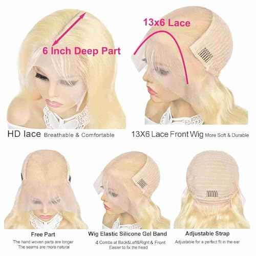 30 Inch 613 Lace Front Wig Human Hair 13X6 Body Wave Blonde Wigs Human Hair 200% Density Blonde Lace Front Wigs Pre Plucked 613 HD Lace Frontal Wigs Glueless Wig With Baby Hairs