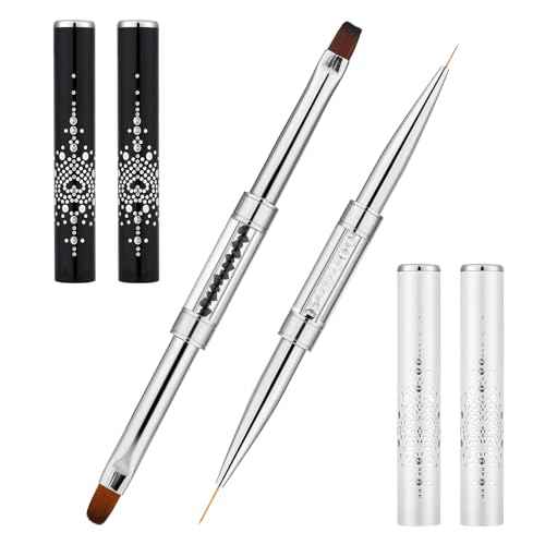 2pcs Hard Gel Nail Brush, French Manicure Brush French Tip Nail Gel Liner Brush, Builder Gel Brushes for Design Nails Dual-Ended Nail Design Brushes Rhinestone Handle Nail Brush Professional Nail Art
